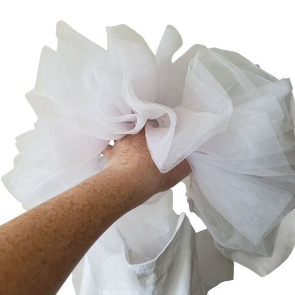 NEW Fanm Mon Giamba White Dress Embroidered Hem Tulle Puff Sleeve XXS - Picture 12 of 13